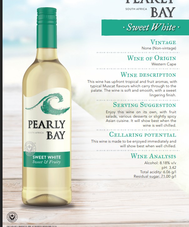 PEARL BAY SWEET WHITE 750ML